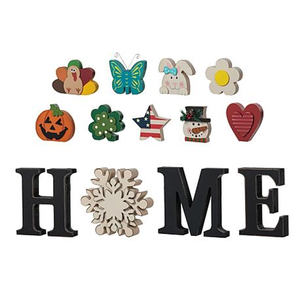 13-Piece Wooden Interchangeable HOME Tabletop Sign w/ Seasonal Icons - 23335532 | HSN