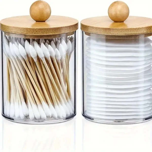 1pc pot de rangement rond en   transparent avec couvercle en bois - idéal pour cotons-tiges,   de maquillage &     - design transparent élégant pour   de   – maison et cuisine – Temu