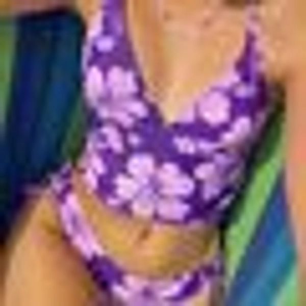 Women's Printed Halter Neck Sexy High Waist Bikini Two-Piece Swimsuit Purple-L