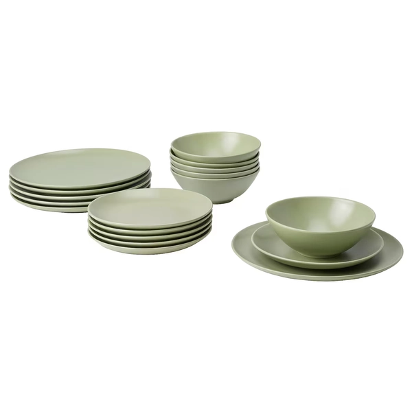 FÄRGKLAR 18-piece dinnerware set - matte green
