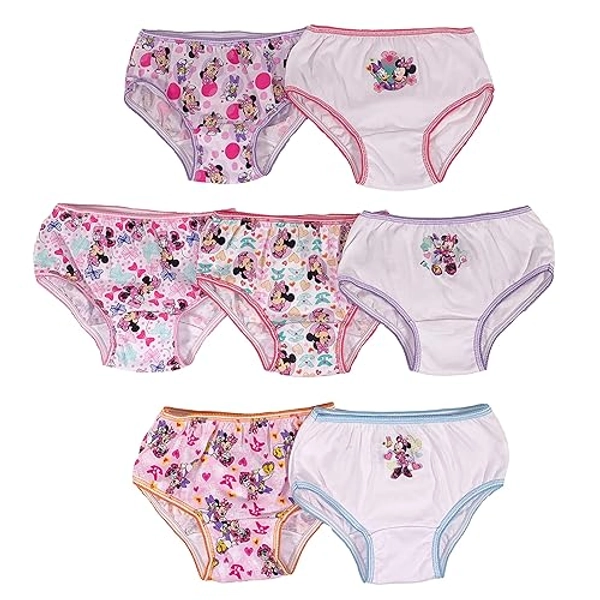 Disney Girls' Minnie Mouse Underwear with Multiple Print and Silhouette Options in Sizes 2/3t-8 - 2-3T - 7-pack 100% Combed Cotton With Classic Print