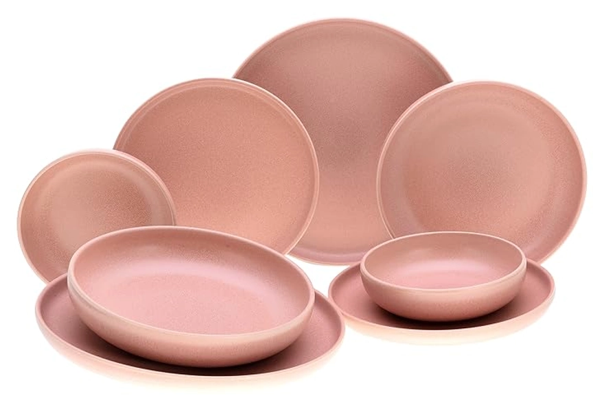 CreaTable, 10069, Serie Uno Rusty Rose, 8-teiliges Geschirrset, Teller Set aus Steinzeug, spülmaschinen- und mikrowellengeeignet, Made in Portugal - Rose - Tafelservice 8 teilig