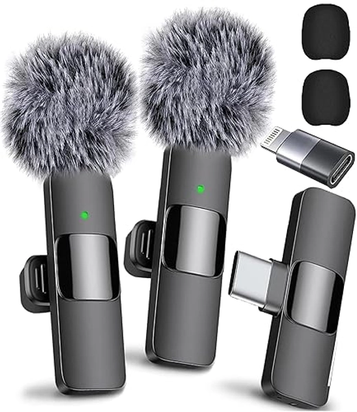 Mini Mic Pro Wireless Microphone for iPhone, iPad, Android, Lavalier Microphone for Video Recording - 2 Pack iPhone Mic Crystal Clear Recording with USB-C for Podcast Microphone, ASMR, TikTok - Black