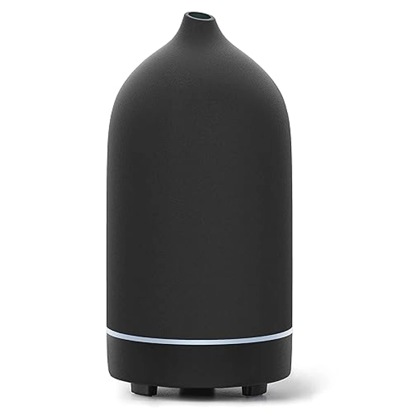 Essential Oil Diffuser,Handcrafted Ceramic Diffuser for Home,Ultrasonic Cool Mist Air Diffuser, 9 Colors Night Light with Timer (Black) - Black