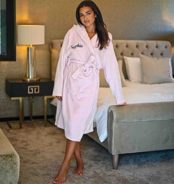 Ladies personalised hooded plush dressing gown