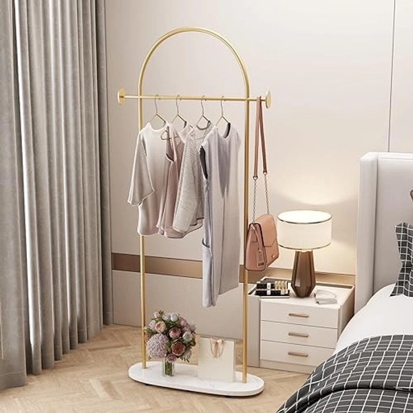 IronJiaZu Gold Clothing Rack with Marble Base, Modern Gold Coat Racks Freestanding with 2 Hooks, Heavy Duty Clothes Rack, Coat Rack Stand for Entryway, Bedroom, Living Room, Boutiques - Coat-23.6''W