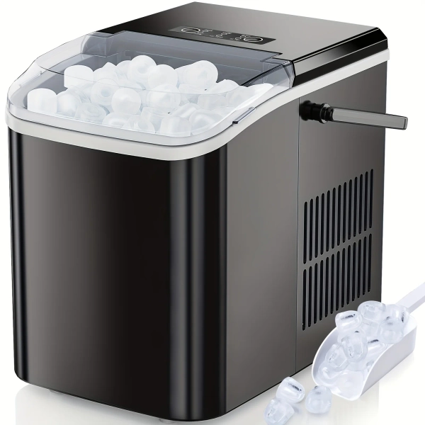 Ice Maker Countertop, Efficient Easy Carry Ice Machine, Self-Cleaning Ice Maker with Ice Scoop & Basket, 9pcs/ 8mins 26.6Lbs Per Day for Home/Office/Kitchen,Black