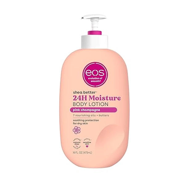eos Shea Better Body Lotion- Pink Champagne, 24-Hour Moisture Skin Care, Lightweight & Non-Greasy, Made with Natural Shea, Vegan, 16 fl oz - Pink Champagne - 16 Fl Oz (Pack of 1)