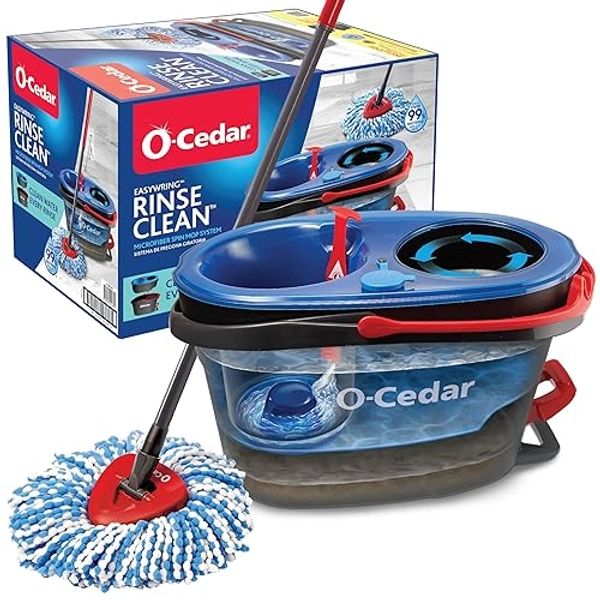 O-Cedar EasyWring RinseClean Microfiber Spin Mop & Bucket Floor Cleaning System, Grey - Rinseclean Spin Mop & Bucket