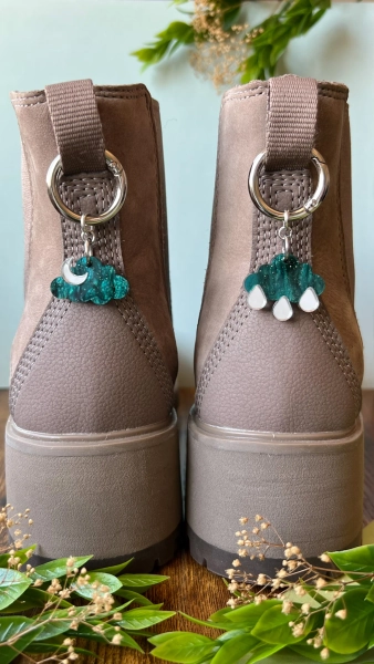 Moon or Rain Clouds Boot Charm, Pull Loop Shoe Accessory, Acrylic Shoe Keychain | Default Title | Pink Opal / Rain | Silver