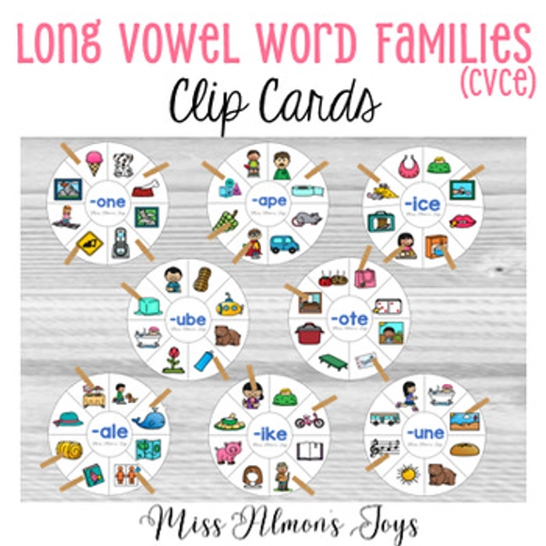 Long Vowel Magic e Word Families (CVCe): Clip Cards Task Box