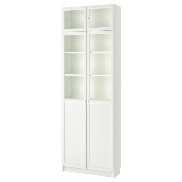 BILLY Bookcase w hght ext ut/pnl/glss drs - white 31 1/2x11 3/4x93 1/4 "