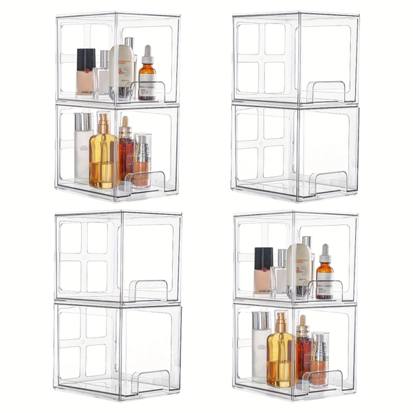 Clear Stackable 6.6''Tall Vtopmart 4 Pack/8 Pack Bathroom Organizers And Storage, Acrylic Bathroom Makeup Organizer, Storage Drawers For Vanity, Undersink, Kitchen Cabinet, Pantry Organization And Storage, Clear Plastic Storage Bins