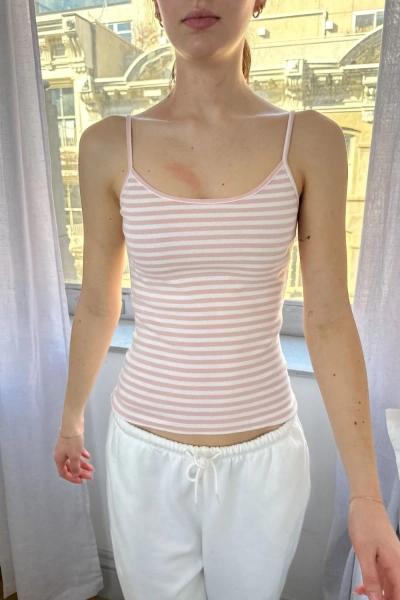 Skylar Striped Tank | Light Pink and White Stripe / XS/S