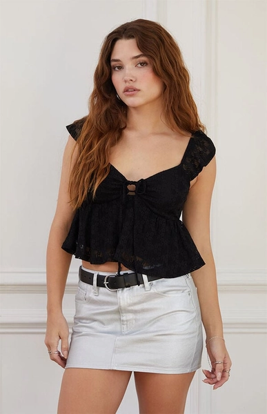 Keyhole Lace Babydoll Top