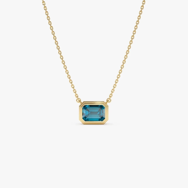 Blue Topaz, 14k Gold Emerald Cut Bezel Set London Blue Topaz Necklace, 1.25 Ctw Octagon Shape Birthstone Layering Necklace, Black Friday - Etsy