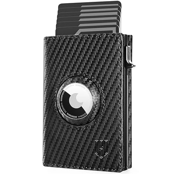 DODENSHA® MagSnap Airtag Wallet Herren mit RFID Schut I Kartenetui Herren I Smart Wallet Klein für 10+ Karten I Wallet mit Münzfach I Portmonee Herren mit AirTag* Fach I Geldbörse Herren I Carbon - Carbon