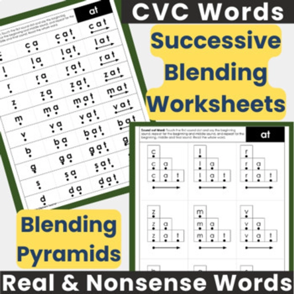 Successive Blending and Segmenting Short Vowel CVC Words Worksheets for Decoding