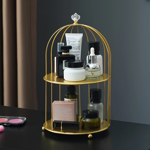 [1pc Metal Birdcage Organizer] 1pc, metal birdcage cosmetic organizer with double base for bathroom living room, perfume storage