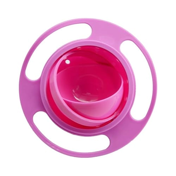 Ztl Gyro Bowl 360 Dgree Rotation Spill Resistant Gyroscopic Bowl with Lid - Rose Red