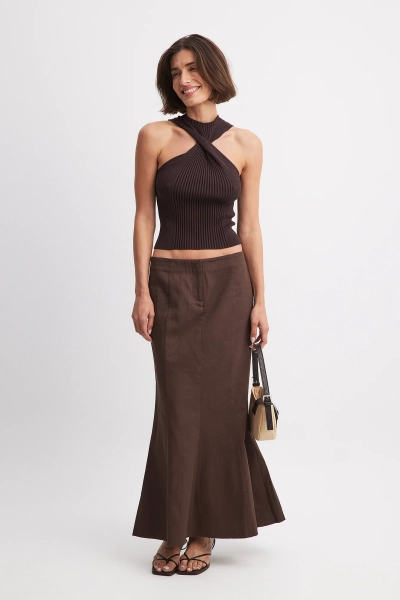 Low Waist Maxi Skirt Brown