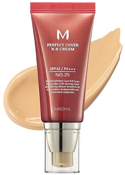 MISSHA M Perfect BB Cream No.25 Warm beige for light/medium with neutral skin tone SPF 42 PA +++ / 1.69 Fl Oz - Tinted Moisturizer for face with SPF - 1.69 Fl Oz (Pack of 1) - No.25 (Warm Beige)