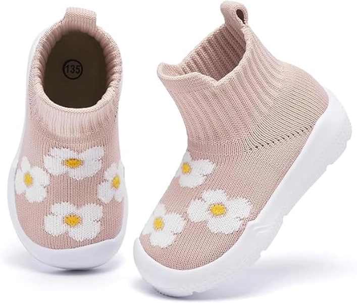 MORENDL Toddler Sock Shoes Baby Walking Shoes Infant Slippers Boys & Girls Non-Slip Sneakers - 12-15 Months Infant - Beige Flower