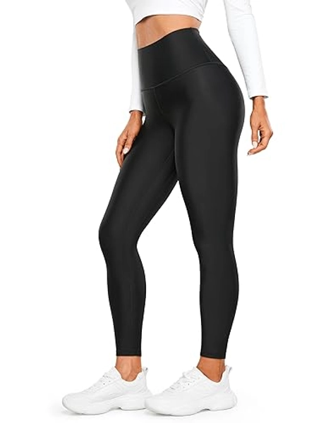 CRZ YOGA Womens High Waisted Fleece Lined Leggings 25 inches - Winter Warm Thick Thermal Soft Workout Yoga Pants - Large - Black