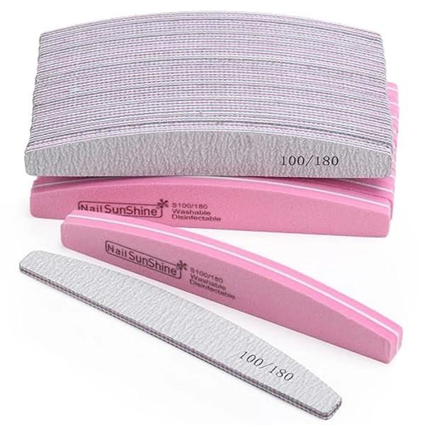 35 Count 100/180 Grit Nail Files and Buffers Kit, Reusable Sanding Buffing Blocks Sponge File Double Sides Emery Boards - Group A-Pink