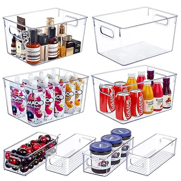 Set of 8 Clear Plastic Storage Bins, 4 Large and 4 Small Stackable Storage Containers for Pantry Organization and Kitchen Storage Bins,Home Edit and Cabinet Organizers - W-01