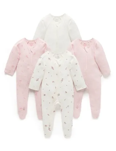 4 Pack Zip Growsuit - Vanilla Blossom Pack - Purebaby