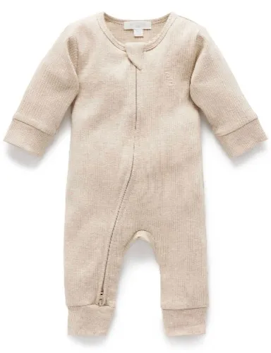 Rib Zip Growsuit - Biscuit Melange - Purebaby