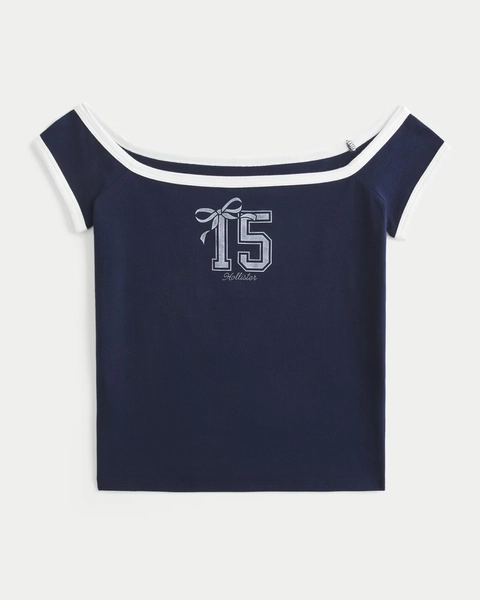 Off-the-Shoulder Logo Graphic Tee