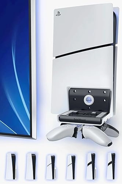 TotalMount Wall Mount for All PS5 Models – Bonus: Holds Two Controllers (Compatible with All PS5 Models Including Slim, Pro, and Original) - Wall Mount for All PS5 Models – Holds Two Controllers