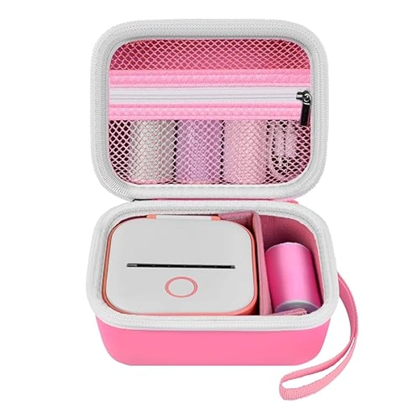 Label Maker Case for Memoking T02/ for Phomemo M02/ M02S/ M02 Pro/ Q30S/ for Nelko PM230/ for Ponek Mini Pocket Printer, Portable Sticker Printer Storage Holder Paper&USB Cables, Box Only (Pink) - Pink