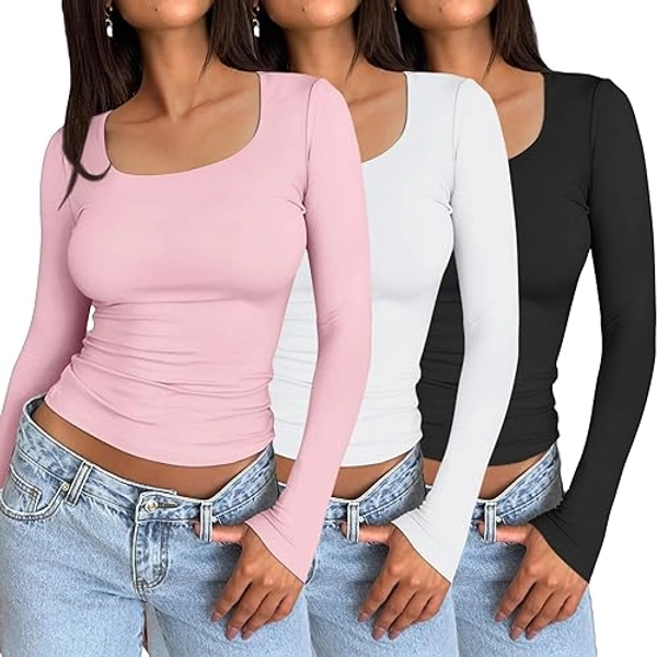 AUTOMET 3 Pack Womens Long Sleeve Shirts Fall Fashion Crop Tops Basic Layer Slim Fit Y2K Clothes