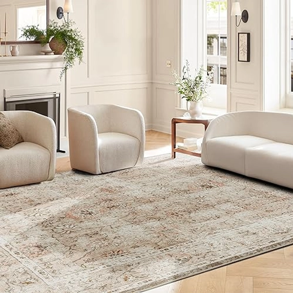 LIMON HOME Beige Rug 8x10 for Bedroom,Light Beige Area Rug,Floral Washable Rugs for Dining Room, Bedroom,Vintage Upgraded Anti-Slip Backing Thick Area Rug 8X 10 - Beige/Multi - 10' x 8' (Rectangular)