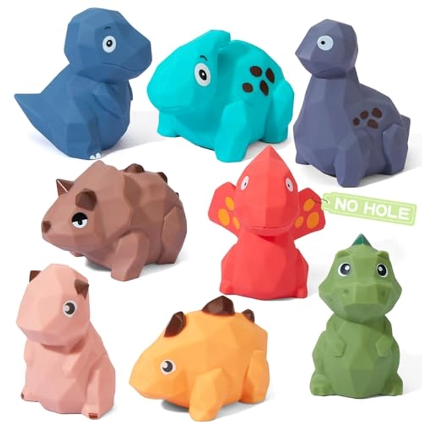Mold Free Bath Toys - 8Pcs No Hole Dinosaur Baby Bath Toys, Easy Clean Bath Toy for Babies 6-12 Months, Non Toxic No Mold Bathtub Toys for Toddlers 1-3