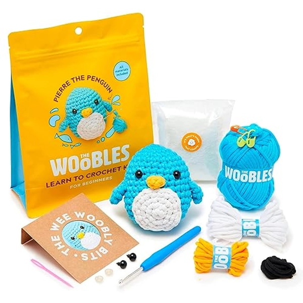 The Woobles Beginners Crochet Kit with Easy Peasy Yarn as seen on Shark Tank - with Step-by-Step Video Tutorials - Pierre The Penguin - Penguin