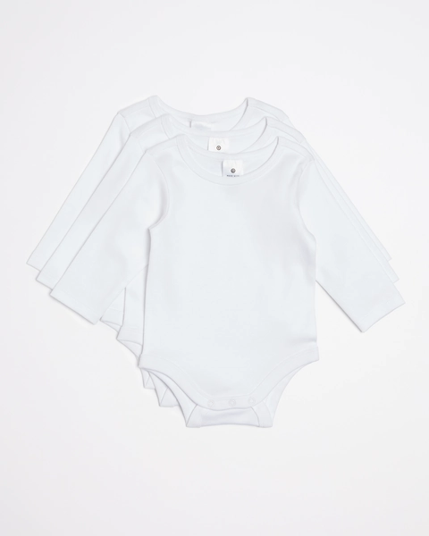 3 Pack Baby Organic Cotton Long Sleeve Bodysuits