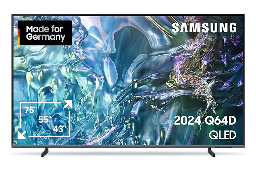 Samsung QLED 4K Q64D Fernseher 55 Zoll, Samsung TV mit Quantum Prozessor Lite 4K, 100 % Farbvolumen, 4K Upscaling, Motion Xcelerator, Smart TV, GQ55Q64DAUXZG, Deutsches Modell [2024] - 2024 - TV Only - 55 inches
