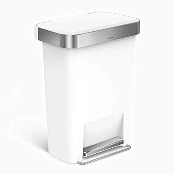 simplehuman 45 Liter / 12 Gallon Rectangular Kitchen Step Trash Can with Soft-Close Lid, White Plastic - White - 45L Rectangular - Trash Can