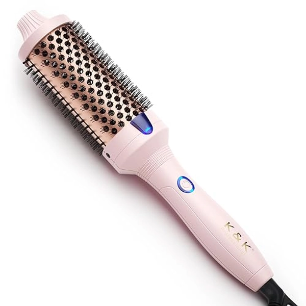 K&K Thermal Brush Curling Iron 1.77 Inch Ceramic Tourmaline Ionic Hair Styler for Loose & Voluminous Curls, Dual Voltage for Long Hair - 1.77 Inch - Pink