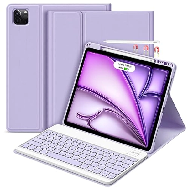 GOKOCO iPad Air 13 inch M2 2024 Case with Keyboard-Keyboard Case for iPad Pro 12.9 inch 6th/5th/4th/3rd Generation with Pencil Holder,Wireless Detachable Keyboard,Auto Sleep/Wake Function-Purple - for iPad Air 13"/iPad pro 12.9" - purple