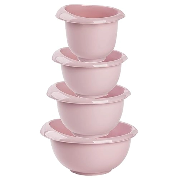 Engelland Backschüsseln, Rührschüssel, Schneebesen, Topf, Salatschüssel, stapelbar, rutschfeste Silikonfüße, Einhandausguss, Kunststoff, 4er-Set, Farbe: Rosa - Rosa