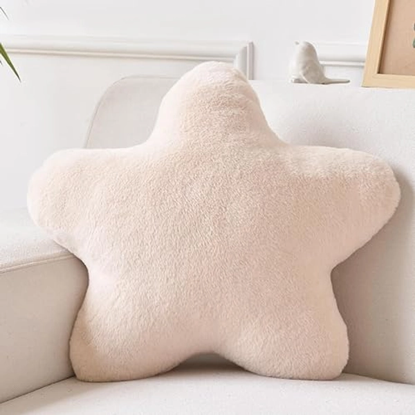Xiashrk Star Pillow, Decorative Throw Pillows for Bed Couch, 15" Star Shaped Pillow Plush Floor Cushions Room Decor Pillow with Faux Rabbit Fur for Sofa Bedroom Living Room (Beige, 15" x 15") - Beige - 15" x 15"