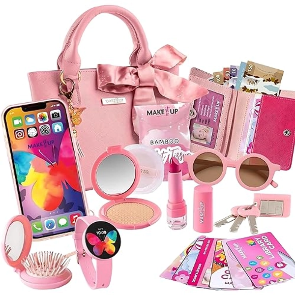 Make It Up Princess Pretend Play Purse & Makeup Set | Kids Purse & Accessories for 3+ Year Old Girls | Toddler Girl Play Purse with Toy Phone, Wallet, Fake Makeup & More | Ideal Gift for Little Girls