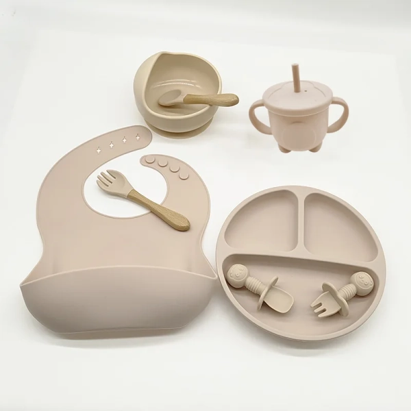 Baby Silicone Feeding Tableware Set | Beige 8 pcs