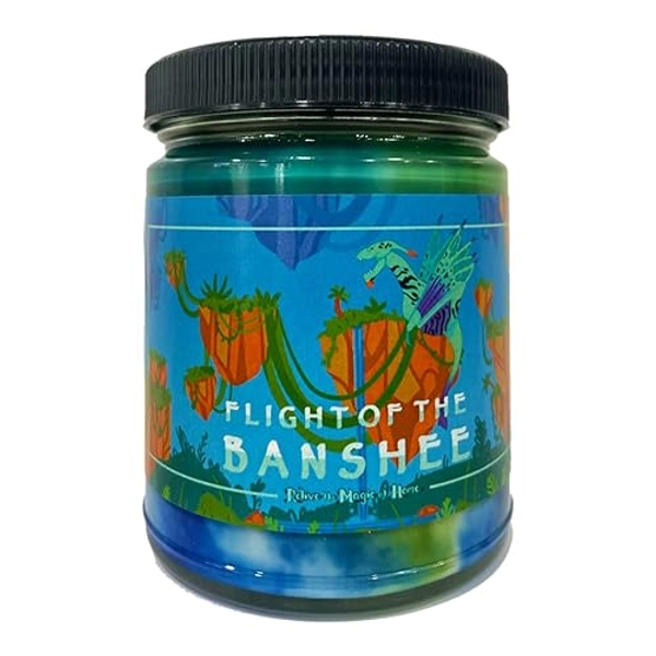 The Flight of The Banshee Candle – 8oz Coconut Soy Wax - Smells Like Disney Flight of Passage Scent & Tie-Dye Blue-Green Marbled Design – Perfect for an Immersive Escape