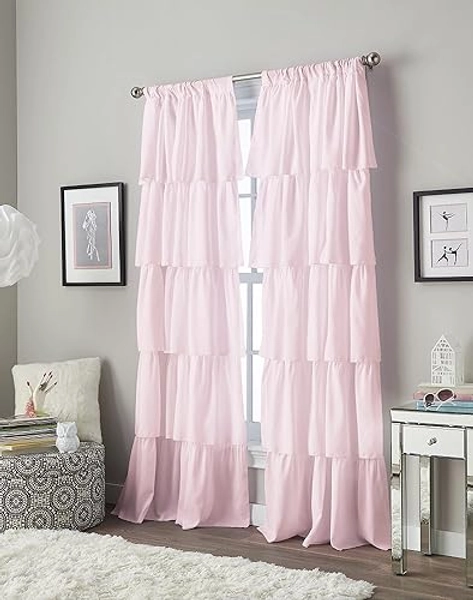 Curtainworks Flounced Ruffle Rod Pocket 100% Polyester, 84 inch, 1 Curtain Panel, Pink - Pink - 42"W x 63"L (Pack of 1)